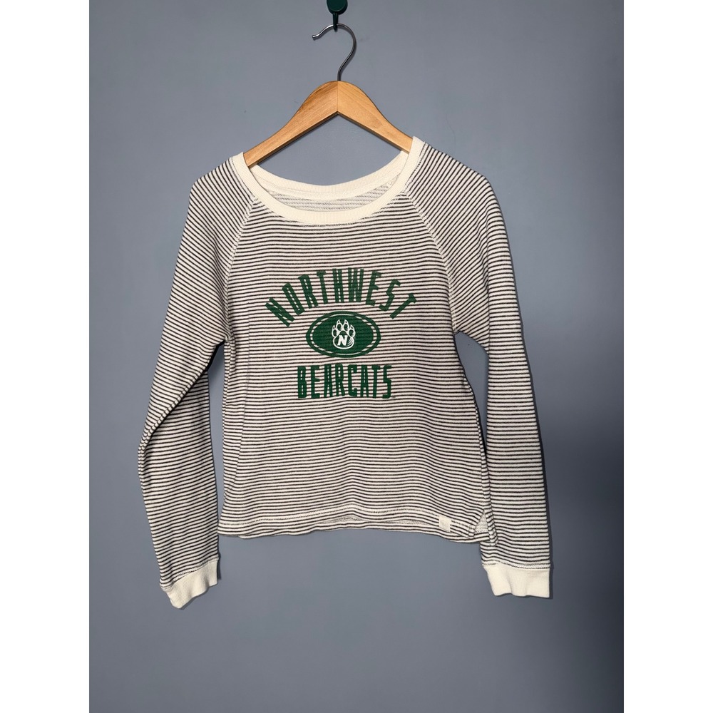Blue 84 Northwest Bearcats Striped‎ Raglan Sweatshirt Cream Green Womens Small